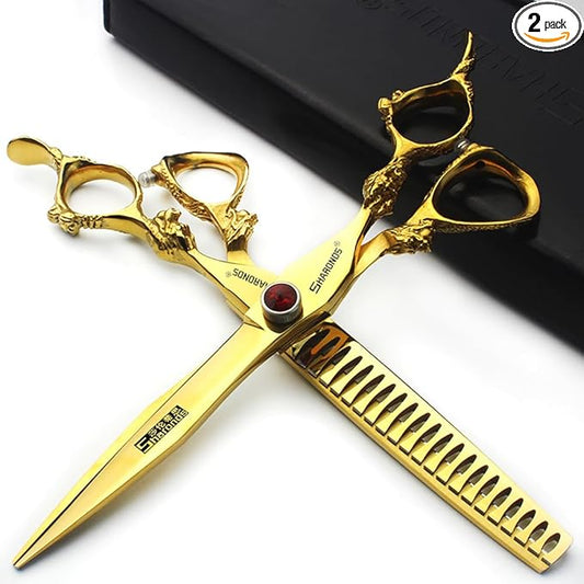 7" 7.5" 8"9" Professional Hairdressing Scissors Barber Salon Hair Cutting Dragon Shears (Large). (7 inch 2pc-E)