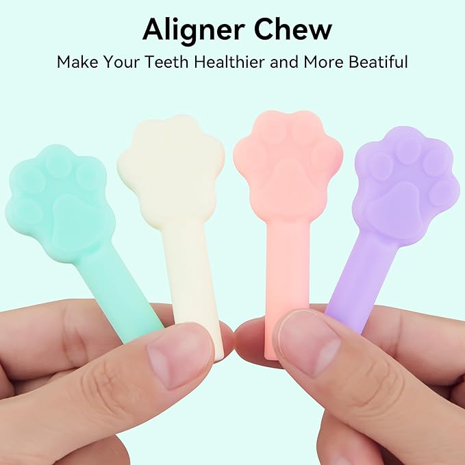 Aligner Chewies for Invisalign, 8-Pack Cat Claws Style Silicone Orthodontic Munchies Chompers For Invisalign Braces, Aligners, Retainers (Unflavored, Mint, Taro flavor, Strawberry)