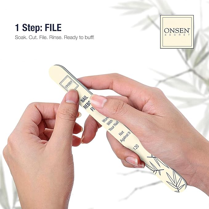 Onsen Secret Essential Nail Reboot Kit with Hand & Cuticle Rescue Cream | Buffer Block, Professional File, Replacement Pads and Repair Cream for Strong, Healthy, Shiny Natural Nails at Home