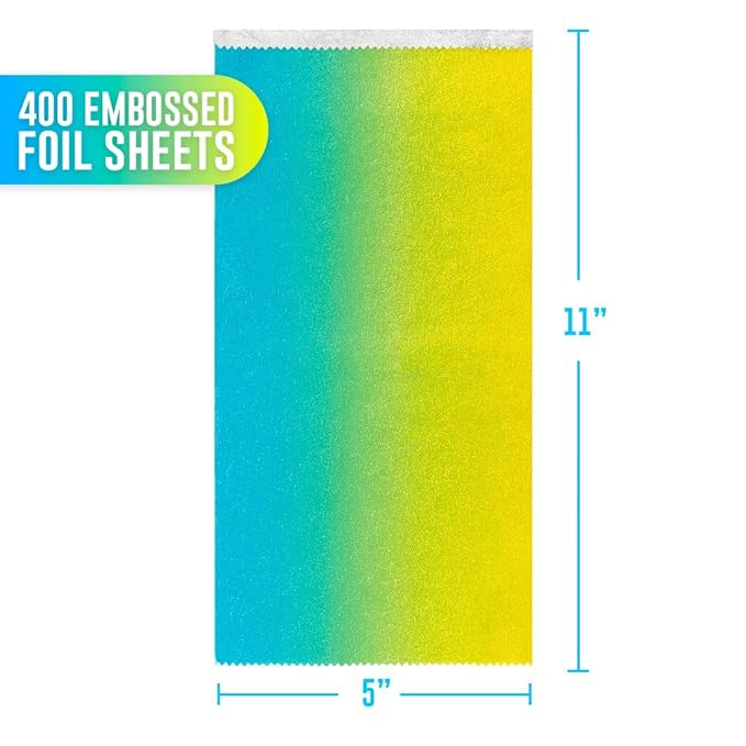 Colortrak Blue/Yellow Gradient Pop-up Foil w/Dispenser (400 Count), Pre-cut Sheets, Non-Slip Embossed Texture, 5" x 10.75" Sheets for Hair Foil Coloring and Highlighting Sheet Applications
