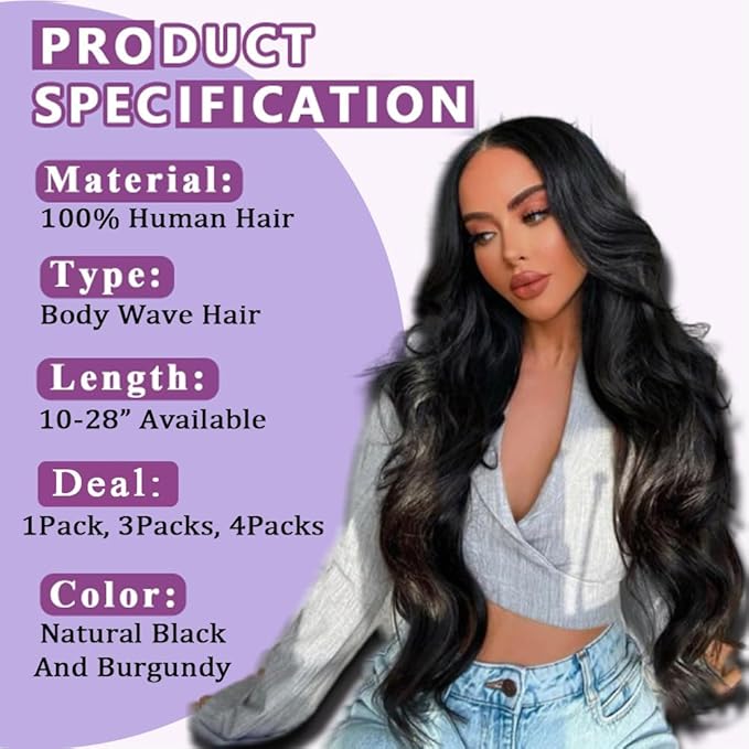 Human Hair Bundles 16 18 20 Inch 12A Body Wave Bundles Huam Hair Extensions Natural Color 3 Packs Hair Weave