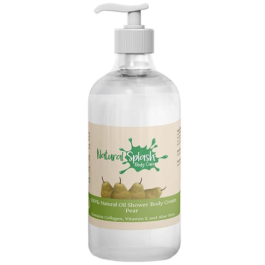 Shower Body Cream - Pear with Shea Butter, Collagen, Vitamin E and Aloe Vera - Moisturizing, Nourishing, and Soothing Skin Care - By Natural Splash.