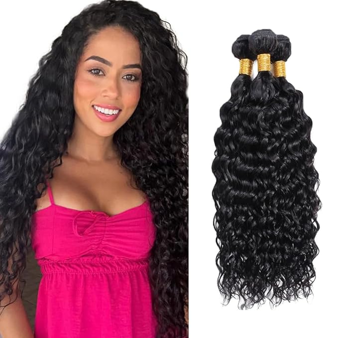 28 30 32 inch WuvuSnm Human Hair Bundles Water Wave Bundles Human Hair Wet and Wavy Bundle Natural Black Color