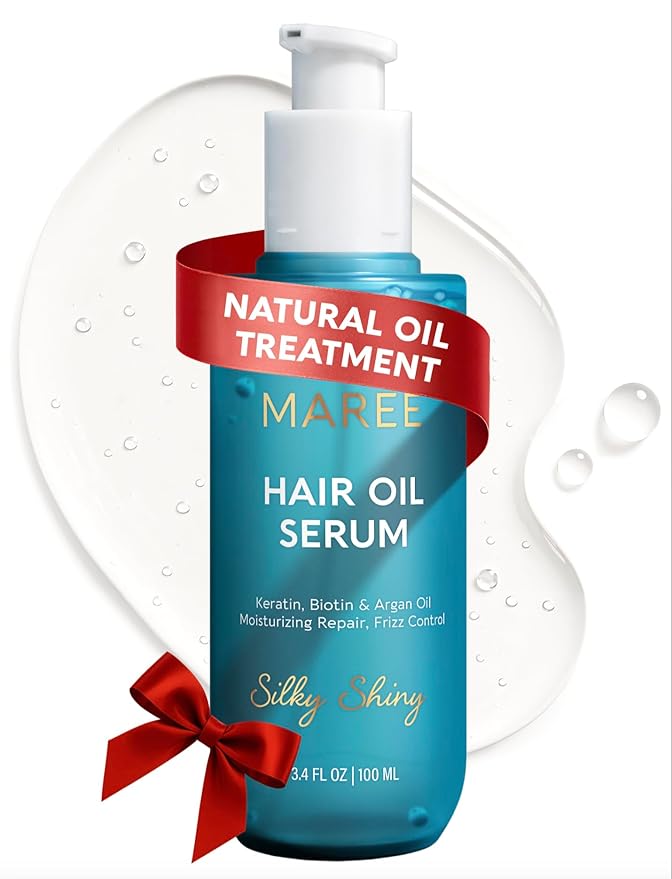 MAREE Hair Oil for Frizzy Hair with Argan Oil, Keratin & Biotin – Hair Serum for Dry and Curly Hair Gloss – Frizz Control Hair Care Products for Women – Aceite Para el Cabello – Keratin Hair Treatment