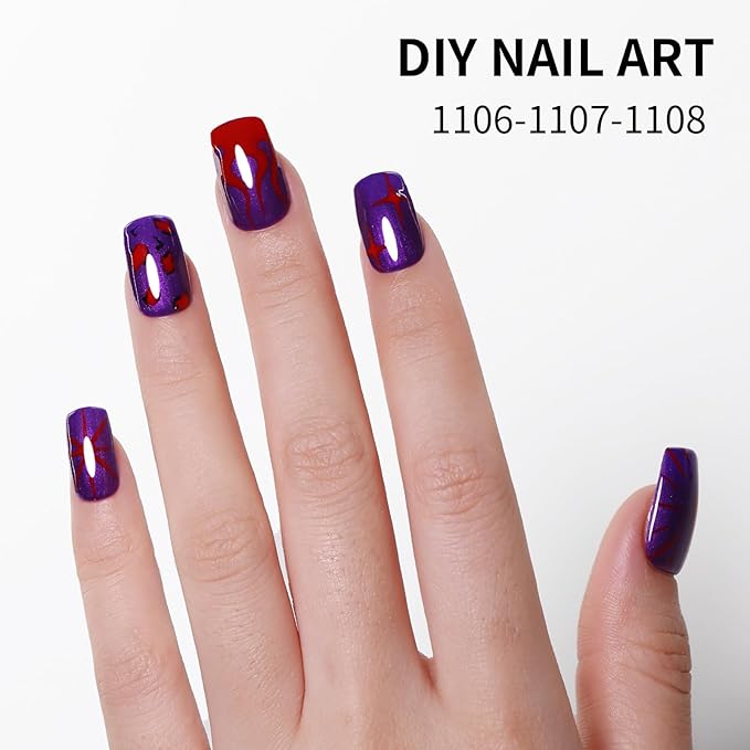 Purple Gel Polish Glitter Hema Free 0.34 OZ Same Color Same Top Cover Metal Purple Reflective Sparkle UV Polish Fall Winter Manicure Art DIY