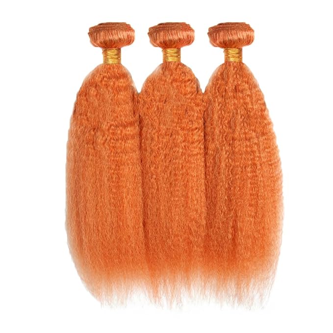 Ginger Bundle 350 Kinky Straight Human Hair Bundle Ginger Orange Yaki Bundles 14 14 14 inch 3 Bundles 350 Yaki Bundles 300g