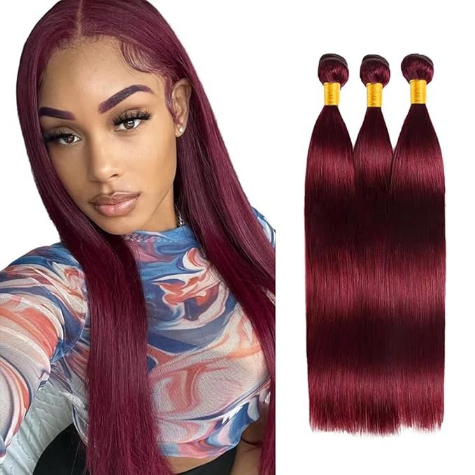 Burgundy Bundles Human Hair 99J Straight Bundles Red Human Hair Bundle 16 18 20 inch Burgundy Straight Bundle 150g