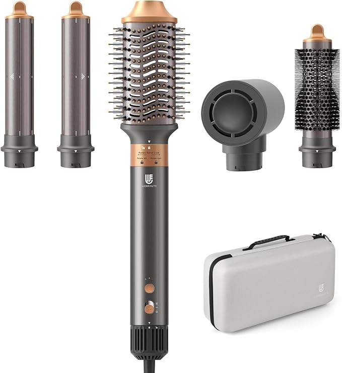 Hot Air Brush Hair Styler, 5 in 1 Hair Dryer Brush Auto Wrap Curlers Frizz-Free Styling Tool for All Hair Types Fast Drying, Curling, Smoothing, Volumizing & Straightening with Travel Storage Case