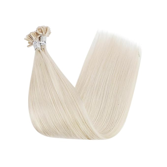 Full Shine U Tip Hair Extensions Human Hair Color 1000 White Blonde 14 Inch 40 Grams Keratin Bond Hair Extensions Remy Hair Fusion Extensions add Volume