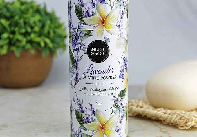 Herb & Root Talc Free Body Dusting Powders. Rose, Vanila, Sandalwood, Lavender, Jasmine, and Gift Sets (Full Size, Lavender)