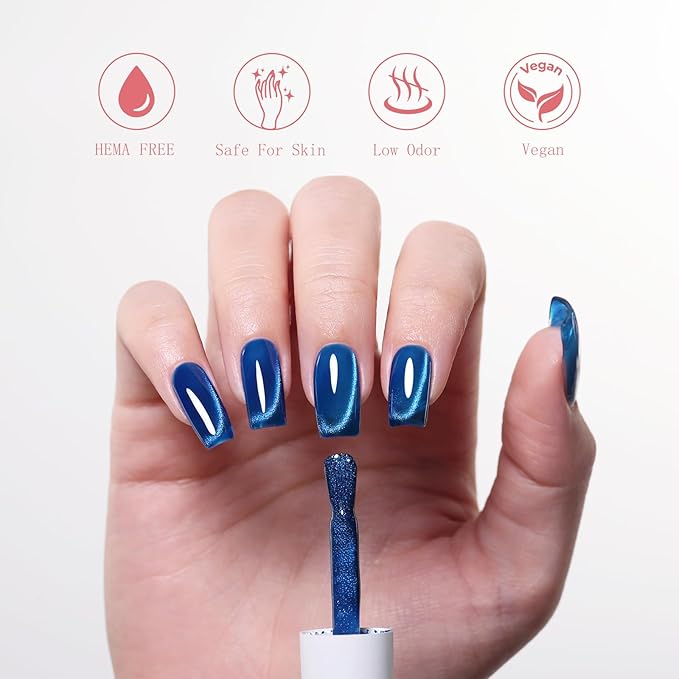 10ml Hema Free Blue Cat Eye Gel Nail Polish Navy Blue Color Glitter Gel Polish with Magnet Soak Off Manicure DIY Salon for Women Girls