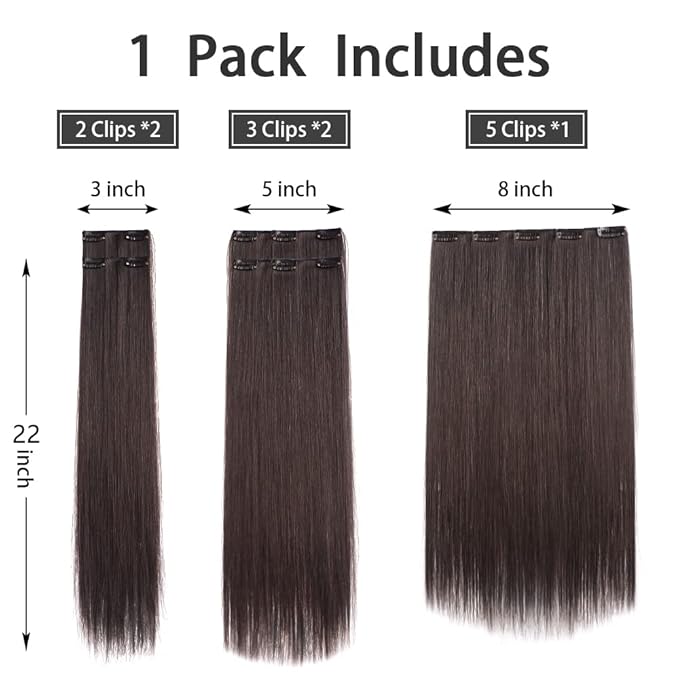 Dark Brown Hair Extensions StrRid Clip in Extension Straight 22"Long Synthetic Black Thick Clips on Hairpieces for Women 5PCS Blonde Curly Wavy 18" Easy Installation Cheap White Natural Full Head 5 Oz