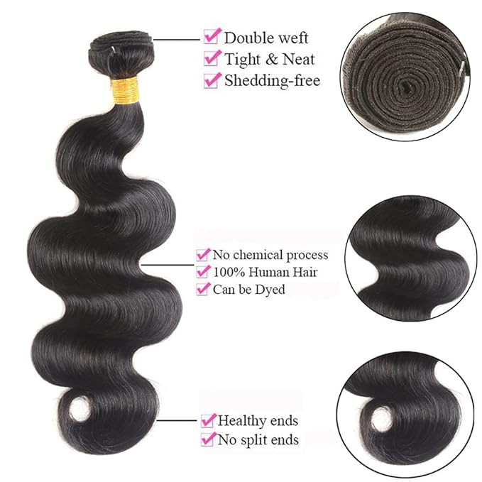 Human Hair Bundles 22 24 26 Inch Body Wave Bundles Human Hair 12A Unprocessed Brazilian Virgin Hair Weave 3 Bundles for Blace Women Natural Black Color 300G