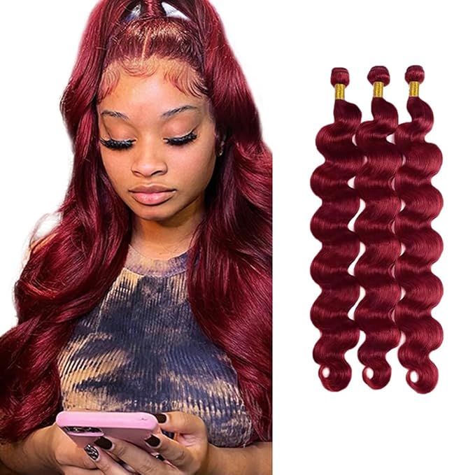 30 32 34 inch Burgundy Bundles Human Hair 99J Body Wave Bundles Red Human Hair Bundle Burgundy Body Wave Bundle 150g