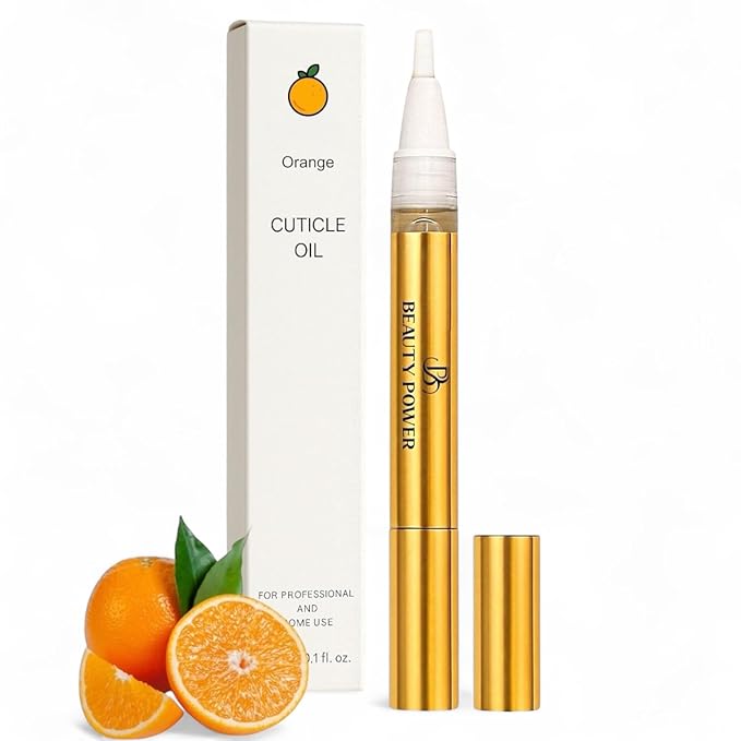 Nail Oil Cuticle Pen - Orange - Nail Strengthener & Growth Serum with Vitamin A, D, E, B5, Grapeseed & Natural Oils - Repair for Brittle, Peeling, Thin Nails - Twist Brush Pen