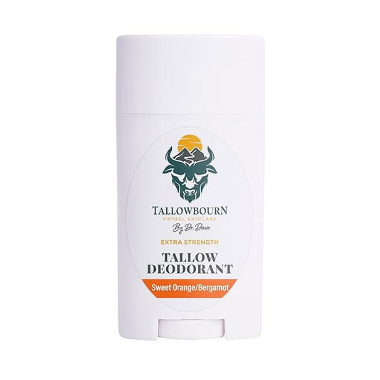 Tallow Deodorant for Men and Women – Extra Strength Aluminum-Free with Beef Tallow, Baking Soda, Beeswax, Coconut Oil and Mango Butter – Sweet Orange Bergamot Deodorant, 3 oz