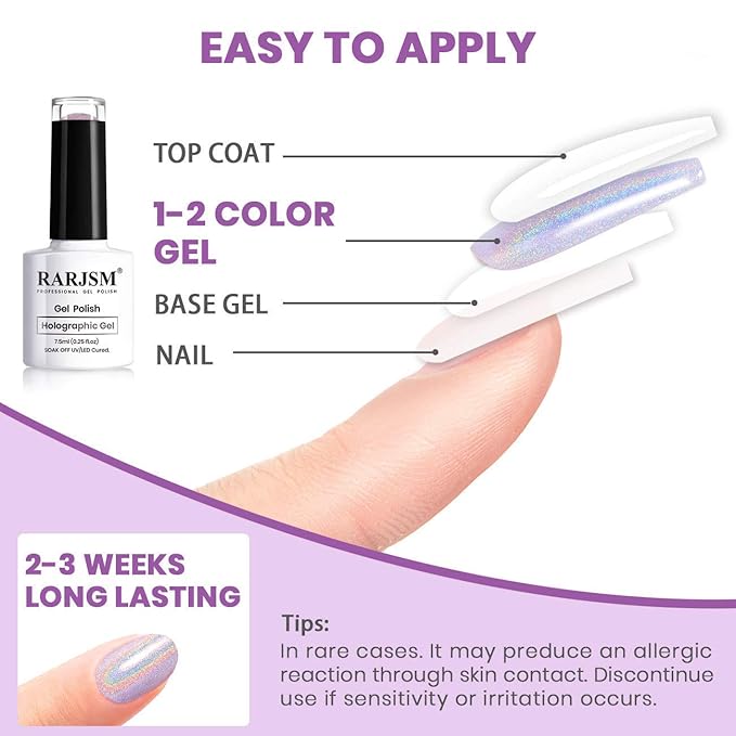 RARJSM Holographic Nail Polish Glitter Pink Gorgeous Glossy 1 Pcs 7.5ml Sparkling Gel Polish Curing Required for Four Seasons Salon Nail Art DIY Home RAR69