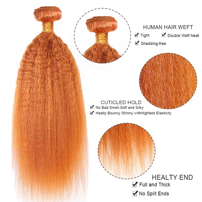 30 32 34 inch Ginger Bundles Human Hair 350 Yaki Straight Bundles Ginger Kinky Straight Bundle