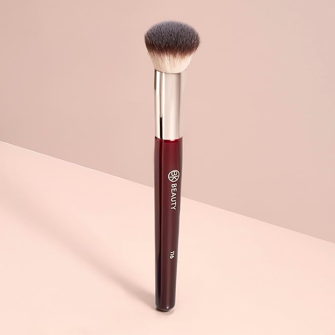 BK BEAUTY 116 SMALL ROUND COMPLEXION BRUSH – Compact Round Makeup Brush for Precise Blending of Cream Blush, Contour, Bronzer & Foundation, Vegan Bristles