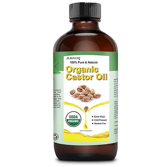 Organic Castor Oil for Hair Body Lashes Brow,USDA Certified 100% Pure Natural Glass Bottle, Cold Pressed, Hexane Free. Castor Oil for Hair Growth, Thicker Fuller Brows, 8.45oz
