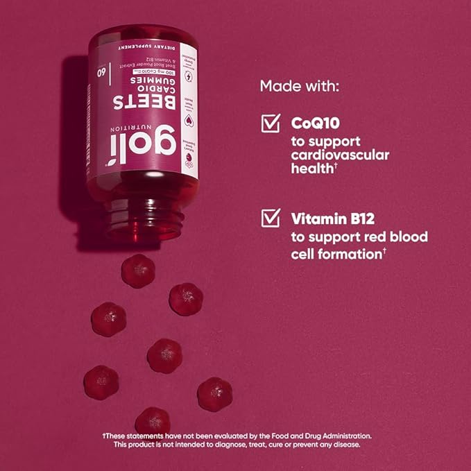 Goli Beets Cardio Gummies with CoQ10 and Vitamin B12 - Beetroot Extract - Cardiovascular Wellness - Vegan, Non-GMO, Gluten-Free - 300 Count (5 Pack)