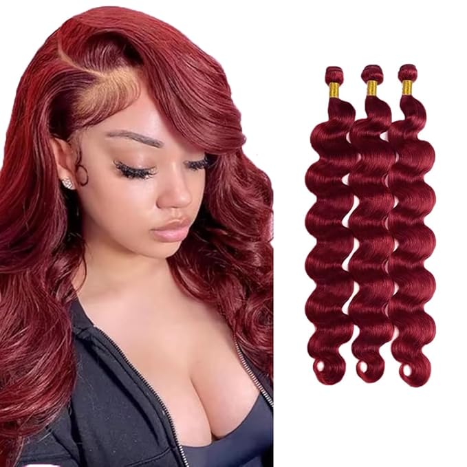 26 28 30 inch Burgundy Bundles Human Hair 99J Body Wave Bundles Red Human Hair Bundle Burgundy Body Wave Bundle 150g