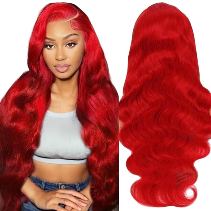 Red Lace Front Wigs Human Hair Pre Plucked 13x6 Body Wave Wigs for Black Women Hot Red Frontal Wigs Human Hair 180% Density 30 Inch