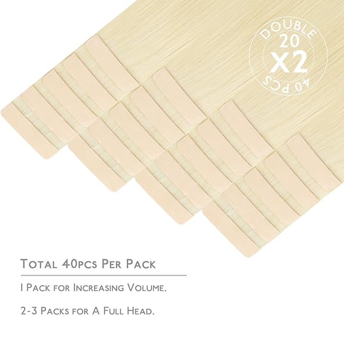 WENNALIFE Tape in Hair Extensions Human Hair, 40pcs 100g 14 inch Platinum Blonde Hair Extensions Real Human Hair Straight Tape in Extensions Invisible Human Hair Extensions