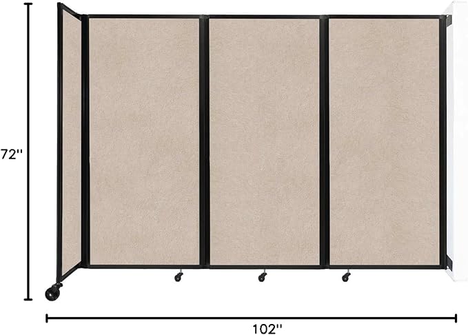 Versare Room Divider 360 Wall-Mounted Folding Partition | Locking Wheels | Temporary Room Separator | 8'6" x 6' Beige SoundSorb Panels