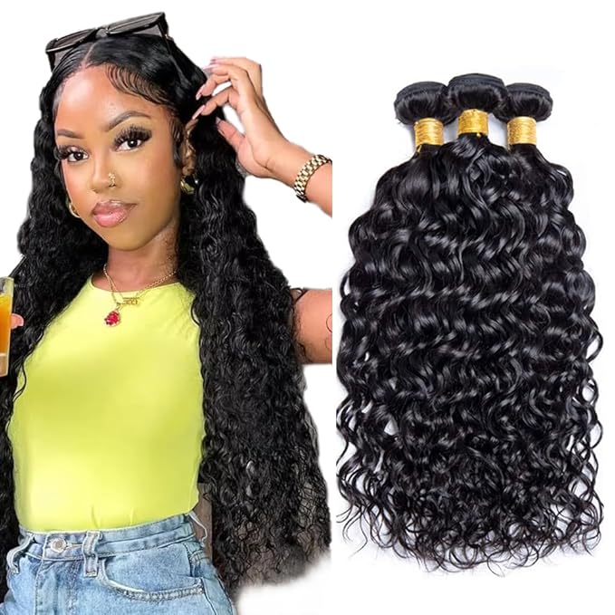 28 30 32 Inch Wat and Wavy Bundles Human Hair Unprocessed Brazilian Virgin Hair Wat and Wavy Weave Bundle Real Natural Black Human Hair Extensions 150g