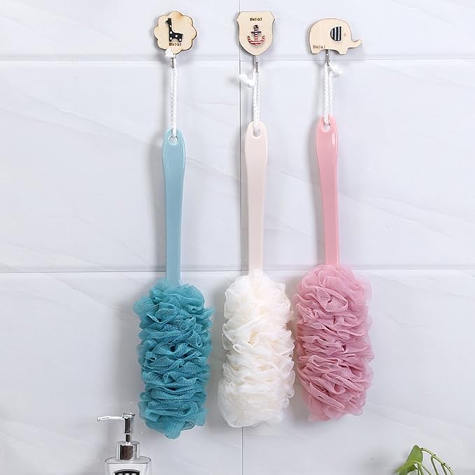 Back Scrubber for Shower,Loofah Long Handle Bath Body Brush,Soft Nylon Mesh Sponge for Shower,Loofah On a Stick for Men Women,Exfoliating Scrub Cleaning Luffa for Elderly(2-Pack, White)