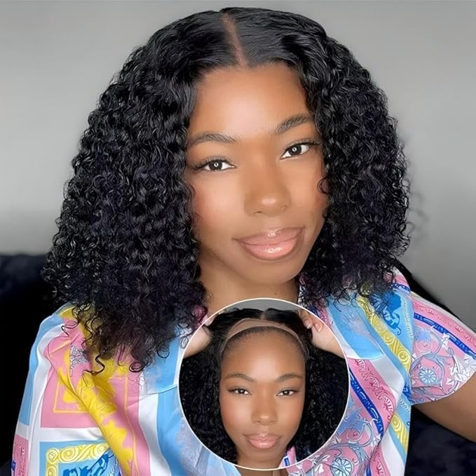 ISEE Hair M Cap 9x6 Bob Wig Human Hair Glueless Wigs Pre Plucked Pre Cut HD Lace Front Glueless Wigs Human Hair 180% Density Short Kinky Curly Bob Wigs for Black Women 10 inch
