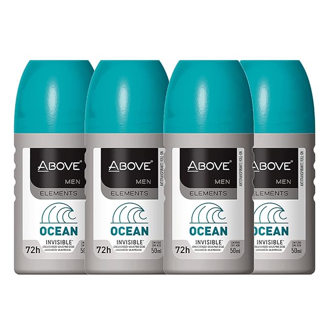 ABOVE Roll-On Elements Set, Ocean, 4 Pcs - Ball Deodorant for Men - 72-Hour Protection - Sensual Fragrance - Dry Touch - No Stains - Antiperspirant