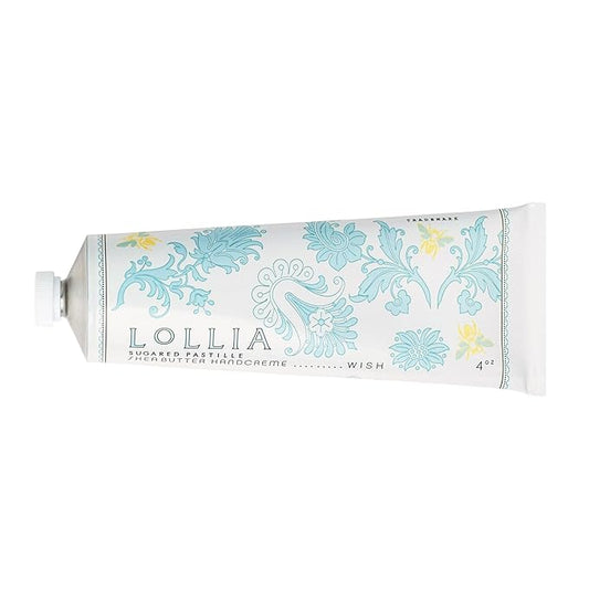 LOLLIA Wish Handcreme, 4 oz, Sugar Cane, Vanilla Bean, & Jasmine Scented Hand Cream for Women, Moisturizing Lotion for Dry Hands, Quick Absorbing Shea Butter & Cocoa Butter, Luxury Purse Essentials