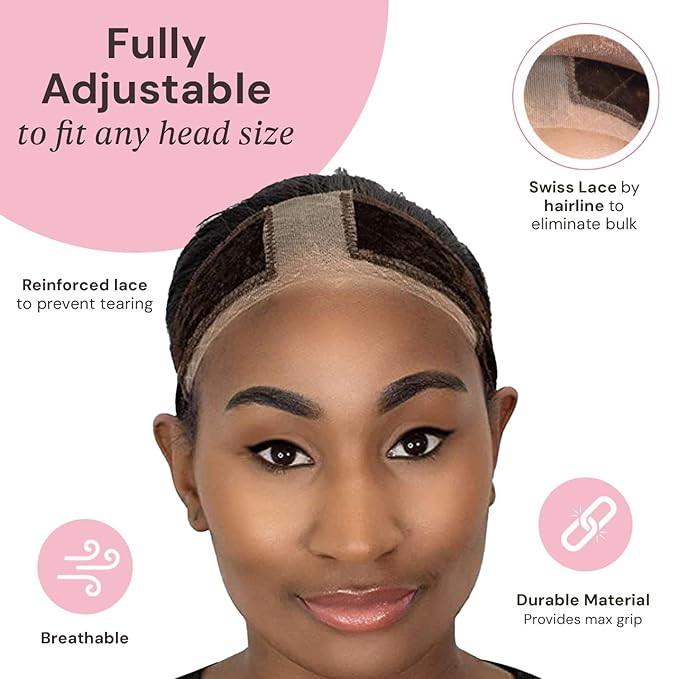 MILANO COLLECTION Wigrip, Premium Lace Wig Band for Women, Fully Adjustable & Reinforced Lace Wig Grip Band by Hairline, Comfortable and Secure Glueless Velvet Headband, Chocolate Brown & Nude