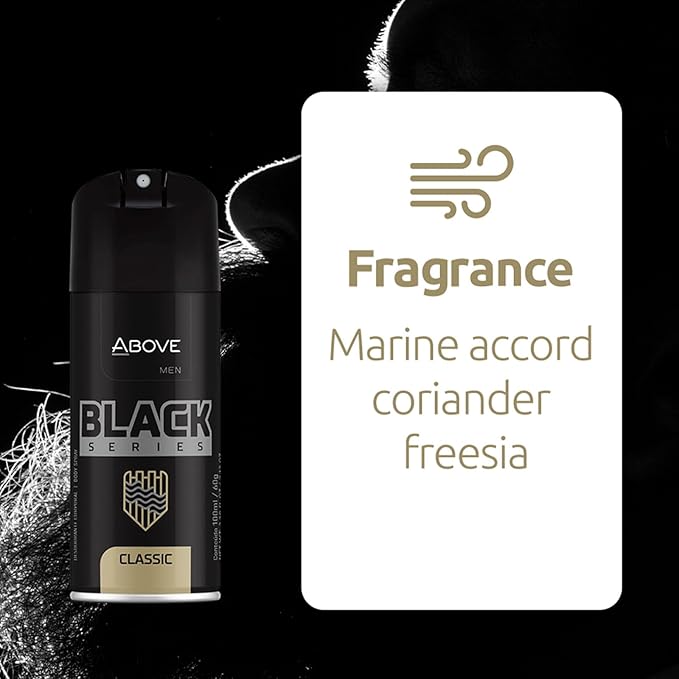 ABOVE Black Series Body Spray, Classic, 2.12 oz - Deodorant - Woody Fragrance - Masks Perspiration Odors - Long-Lasting Dry Spray - Cruelty-Free