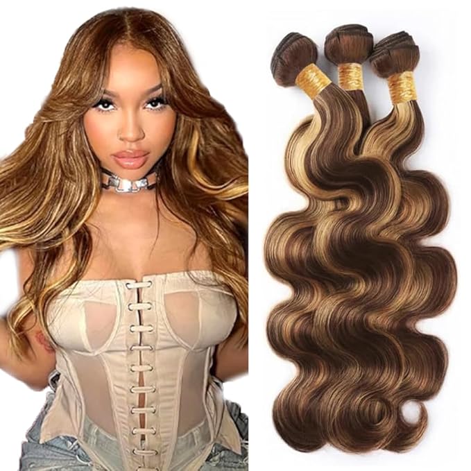 Highlight Bundles P427 Human Hair Bundles Dark Brown Bundle 16 18 20 inch Ombre Brown Body Wave Bundle 150g