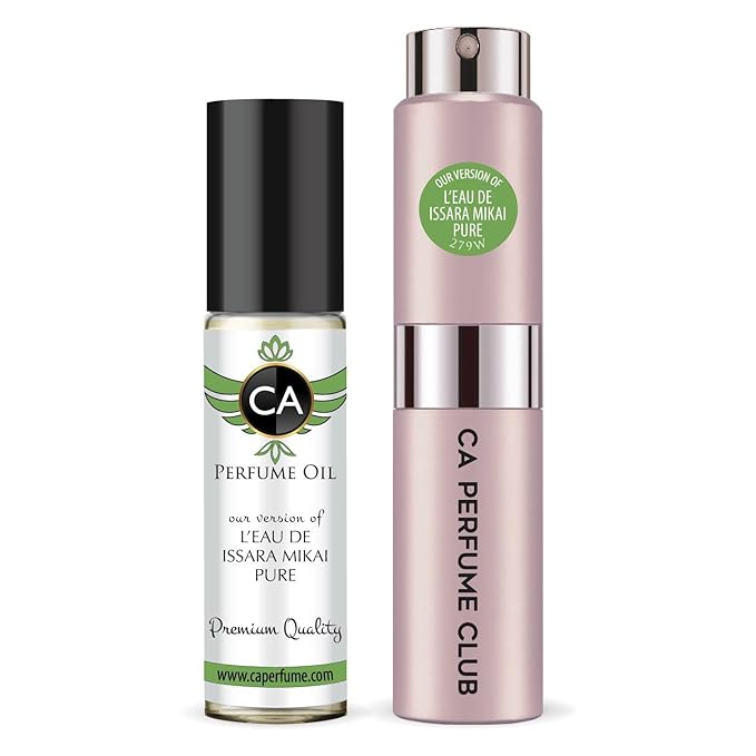 CA Perfume Duo Impression of L'eau De Miyake Pure For Women Perfume Layering Set Long Lasting Travel Size EDP + Body Oil Roll-On Bottle 0.27 Fl Oz+0.33 Fl Oz