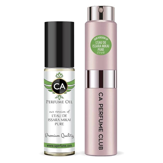 CA Perfume Duo Impression of L'eau De Miyake Pure For Women Perfume Layering Set Long Lasting Travel Size EDP + Body Oil Roll-On Bottle 0.27 Fl Oz+0.33 Fl Oz