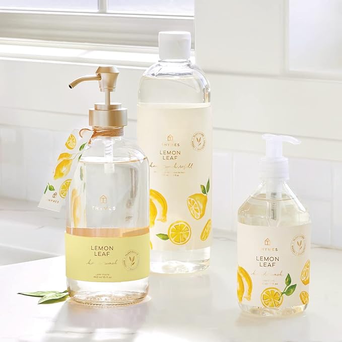 Thymes Hand Wash - Moisturizing Hand Soap Dispenser with Pump - Skin Care - Hydrating Liquid Soap Scented with Notes of Dewy Leaves, Lily of the Valley, Lemon Verbena, & Bergamot (Lemon Leaf, 9 fl oz)