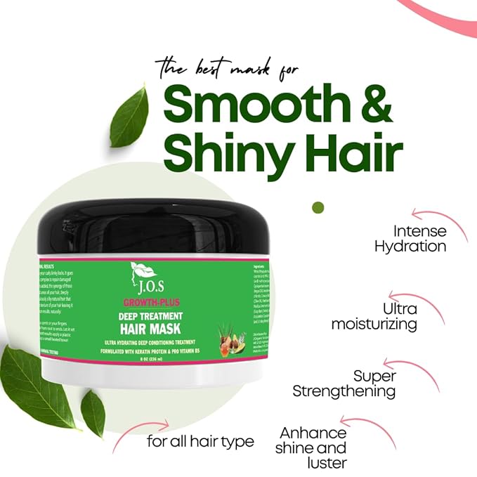 J'Organic Solutions Deep Treatment Hair Mask for Growth & Thickness - Nourishing Frizzy Curly Hair Mask with Amino Acids & Protein Complex for Silky Hair