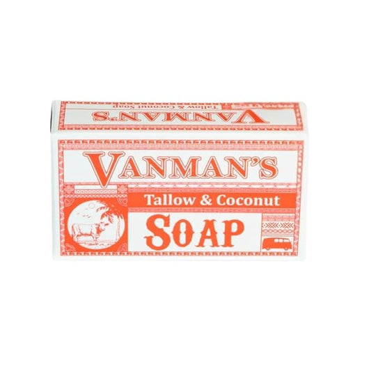 VanMan Beef Tallow and Coconut Oil Bar Soap – Pure Grass-Fed Beef Tallow Soap with Coconut Oil & Kaolin Clay, Subtle Grapefruit Scent, Hydrating & Nourishing, Clean Ingredients, 3.8oz