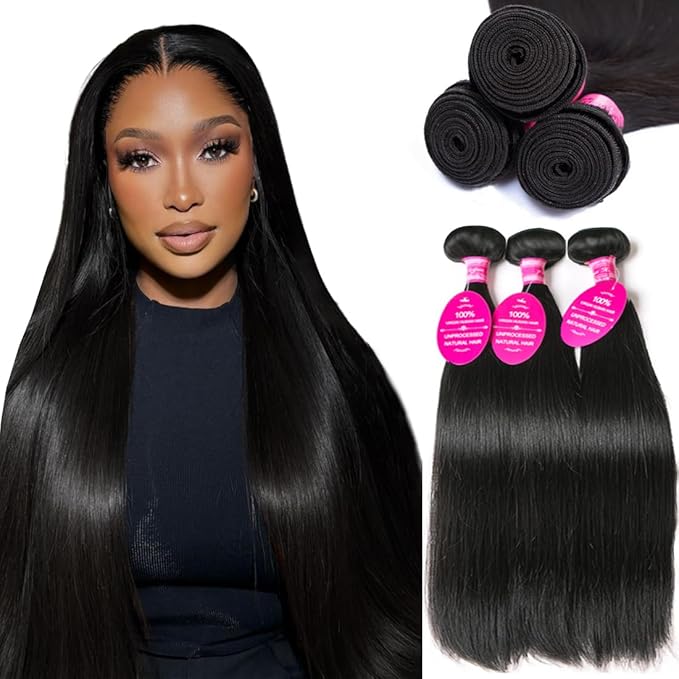 12A Brazilian Straight Human Hair Bundles 14 16 18 Inch 100% Unprocessed Virgin Straight Weave 3 Bundles Deals Human Hair