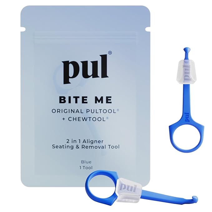 PUL Pack of 2 Reusable 2-in-1 Aligner Seating Chewie & Removal Tool — Compatible with Invisalign, Removable Braces, Retainers, Trays – Easy-to-Use Remover & Chew, Dental & Oral Hygiene Care – Blue
