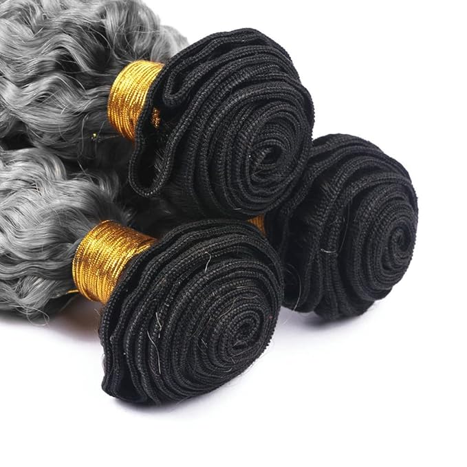 Silver Bundles Grey Deep Wave Human Hair Bundles 26 28 30 Inch Brazilian Unprocessed Virgin Hair 3 Bundles Tow Tone Black and Grey Bundles Human Hair Weave