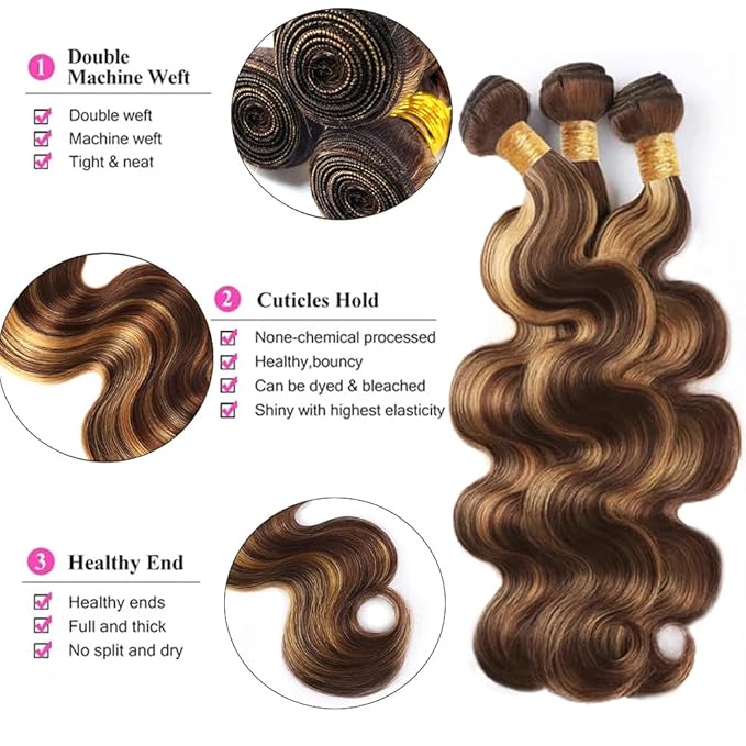 30 32 34 inch WuvuSnm P427 Human Hair Bundles Highlight Body Wave Bundles Dark Brown Human Hair Bundle 150g