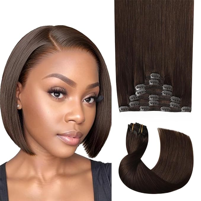 22 Inch #4 Brown Clip in Hair Extensions - Real Remy Human Hair, 120g 7pcs, Chocolate Brown Human Hair Extensions Clip ins for Women