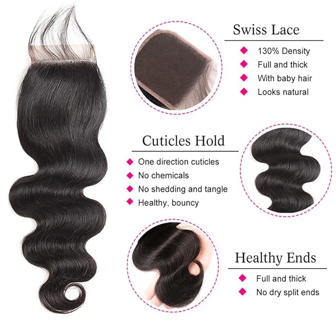 Human Hair Bundles With Closure 20 22 24 with 18 Inch Body Wave Bundles With Lace Closure Brazilian Virgin Hair Weave Bundle 4X4 Free Part Lace Closure