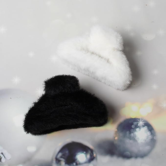Fluffy Hair Clips for Women and Girls Cut Out Half Shape Claw Clips for Thin Medium Fine Hair Nonslip Jaw Clips Winter Hair Accessories Pack of 4