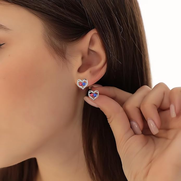 Iefil Christmas Gifts for Women Wife - 925 Sterling Silver Birthstone Earrings, Anniversary Birthday Gifts for Women Wife Girlfriend Mom